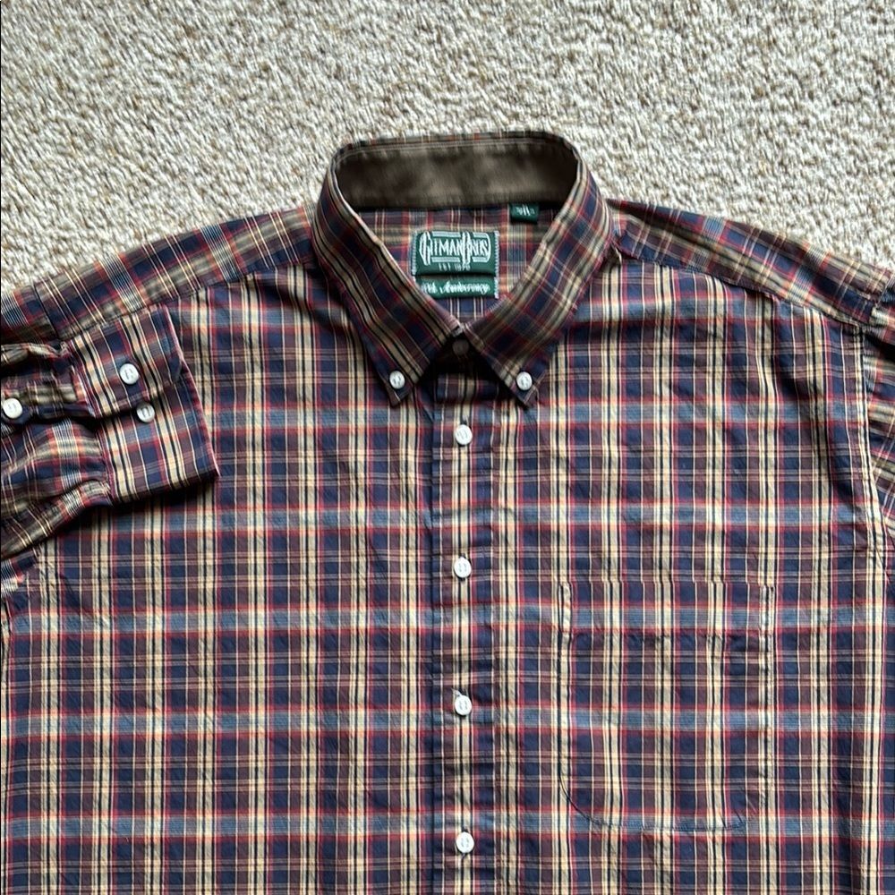 Gitman Bros. Vintage 40th Anniversary Navy Red Tan Plaid Button Down Shirt MIUSA